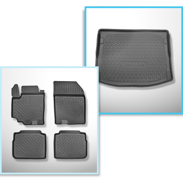 Conjunto de alfombrilla para maletero y alfombrillas para el interior del coche TPE para: Suzuki SX4 II S-Cross Crossover (09.2013-2019) - para todos los niveles del suelo móvil del maletero