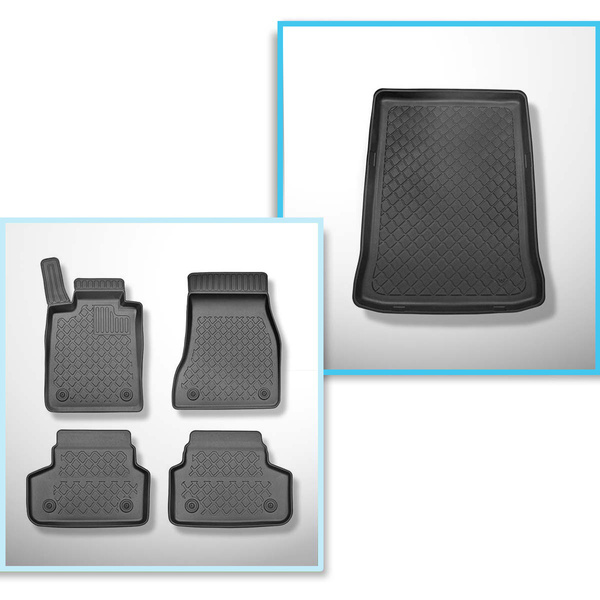 Conjunto de alfombrilla para maletero y alfombrillas para el interior del coche TPE para: BMW 5 G30 Berlina (02.2017-09.2023) - X-drive; Tracción en 2 ruedas; no adecuado para versión híbrida