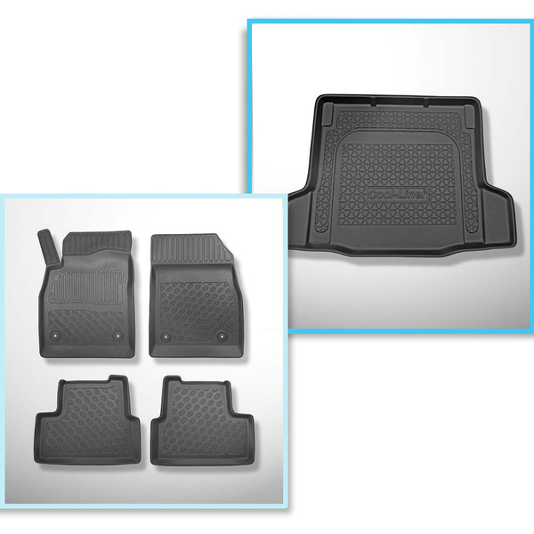 Conjunto de alfombrilla para maletero y alfombrillas para el interior del coche TPE PREMIUM para: Chevrolet Cruze Berlina (2011-2016) - con kit de reparación