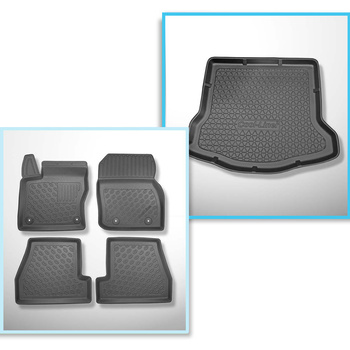 Conjunto de alfombrilla para maletero y alfombrillas para el interior del coche TPE PREMIUM para: Ford Focus III Berlina (05.2011-08.2018) - con rueda de repuesto provisional o kit de reparación