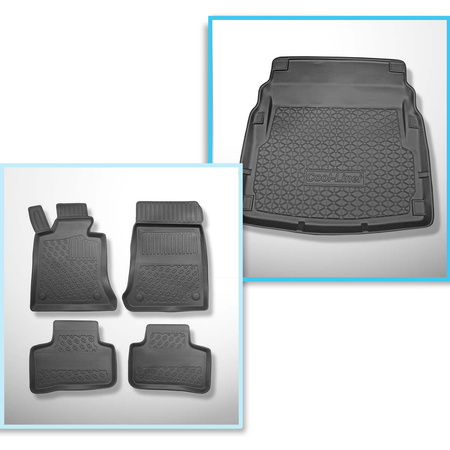 Conjunto de alfombrilla para maletero y alfombrillas para el interior del coche TPE PREMIUM para: Mercedes-Benz Classe E W212 Berlina (03.2009-03.2016) - sin compartimentos; la superficie del depósito se levanta en los asientos de atrás