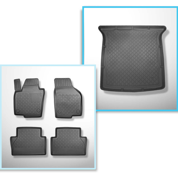 Conjunto de alfombrilla para maletero y alfombrillas para el interior del coche TPE para: Seat Alhambra II Furgonetaeta (09.2010-2020) - 5 plazas; 3a fila abatible