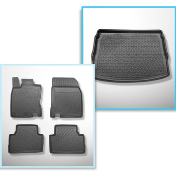 Conjunto de alfombrilla para maletero y alfombrillas para el interior del coche TPE PREMIUM para: Nissan Qashqai II Crossover (02.2014-05.2021) - parte superior del maletero; modelos con base móvil del maletero