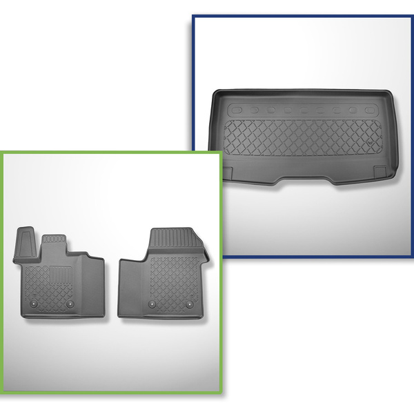 Conjunto de alfombrilla para maletero y alfombrillas para el interior del coche TPE para: Volkswagen Multivan T7 Furgonetaeta (10.2021-....) - distancia larga entre ejes; tras la tercera fila de asientos; también versión eHybrid PHEV