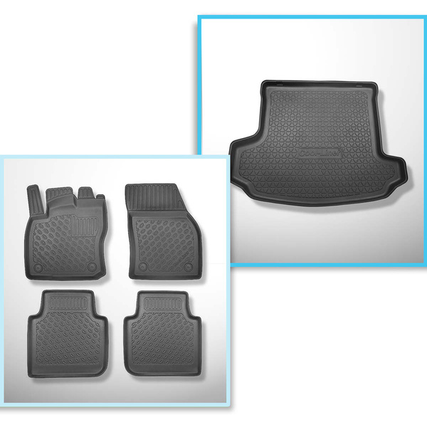 Conjunto de alfombrilla para maletero y alfombrillas para el interior del coche TPE PREMIUM para: Skoda Kodiaq SUV (03.2017-10.2023) - 7 plazas; 3a fila abatible