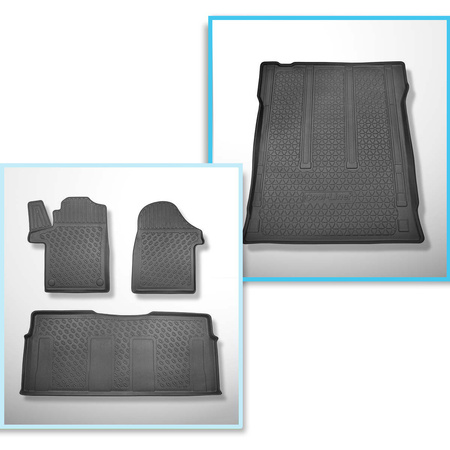 Conjunto de alfombrilla para maletero y alfombrillas para el interior del coche TPE PREMIUM para: Mercedes-Benz Vito W447 Furgoneta (10.2014-....) - para detrás de la 2a fila de asientos (3a fila de asientos en el coche o removida); Tourer Long (distancia