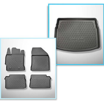 Conjunto de alfombrilla para maletero y alfombrillas para el interior del coche TPE PREMIUM para: Toyota Auris II Hatchback (01.2013-12.2018) - con base doble en el maletero (en partes inferior y superior del maletero); también para híbridos