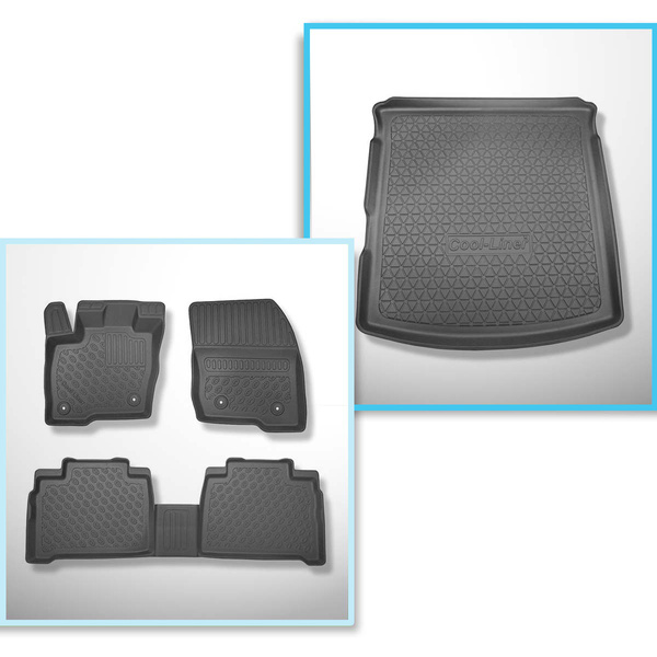 Conjunto de alfombrilla para maletero y alfombrillas para el interior del coche TPE PREMIUM para: Ford S-Max II Monovolumen (09.2015-2023) - 5 plazas; también para híbridos; sin tercera fila