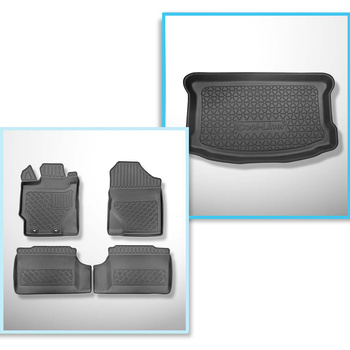 Conjunto de alfombrilla para maletero y alfombrillas para el interior del coche TPE PREMIUM para: Toyota Yaris III Hatchback (09.2011-08.2020) - parte superior del maletero; con tracción híbrida