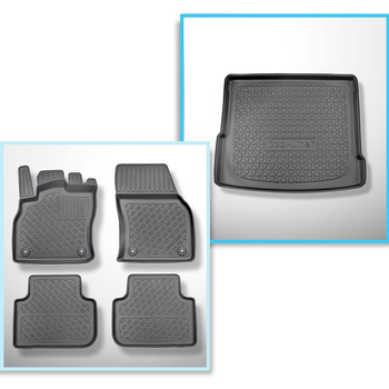 Conjunto de alfombrilla para maletero y alfombrillas para el interior del coche TPE PREMIUM para: Audi Q3 F3 SUV (08.2018-....) - maletero superior (borde de carga del maletero igualado); suelo móvil en la posición superior; también para versión Quattro;