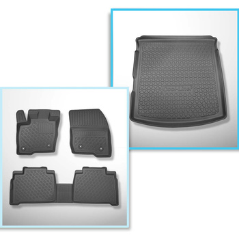 Conjunto de alfombrilla para maletero y alfombrillas para el interior del coche TPE PREMIUM para: Ford S-Max II Monovolumen (09.2015-....) - 5 plazas; también para híbridos; sin tercera fila