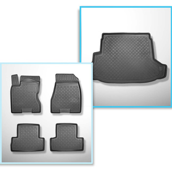 Conjunto de alfombrilla para maletero y alfombrillas para el interior del coche TPE para: Nissan X-Trail II SUV (06.2007-07.2014) - parte superior del maletero