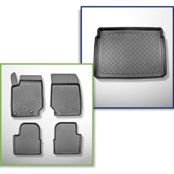 Conjunto de alfombrilla para maletero y alfombrillas para el interior del coche TPE para: Citroen C4 III Hatchback (12.2020-2024) - maletero superior; suelo móvil en la posición superior; no para la versión eléctrica y híbrida