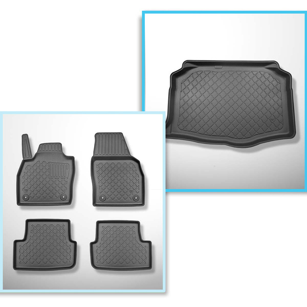 Conjunto de alfombrilla para maletero y alfombrillas para el interior del coche TPE para: Seat Ibiza V 6F Hatchback (06.2017-....) - parte inferior del maletero; modelos sin base móvil en el maletero