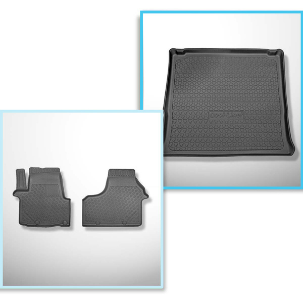 Conjunto de alfombrilla para maletero y alfombrillas para el interior del coche TPE PREMIUM para: Renault Trafic III Furgonetaeta (09.2014-....) - versión turismo (familiar/tour); para detrás de la 3a fila de asientos; versión larga (Long); asientos fijos