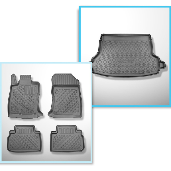 Conjunto de alfombrilla para maletero y alfombrillas para el interior del coche TPE para: Subaru Forester V SK e-Boxer SUV (06.2019-10.2024) - con/sin subwoofer; posibilidad de cortar el hueco derecho