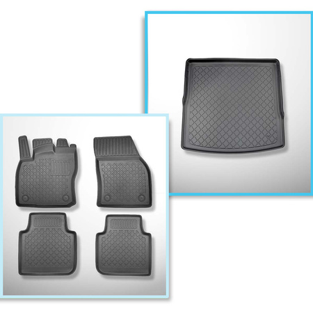 Conjunto de alfombrilla para maletero y alfombrillas para el interior del coche TPE para: Seat Tarraco SUV (10.2018-....) - 5 plazas; para el maletero superior; modelos con el piso móvil del maletero / 7 plazas; 3a fila abatible