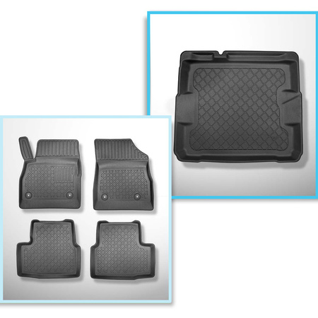 Conjunto de alfombrilla para maletero y alfombrillas para el interior del coche TPE para: Opel Astra K Hatchback (11.2015-....) - parte inferior del maletero; sin rueda de repuesto completa