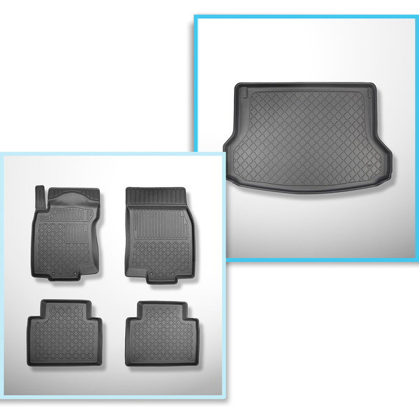 Conjunto de alfombrilla para maletero y alfombrillas para el interior del coche TPE para: Nissan X-Trail III T32 SUV (09.2017-12.2021) - 5 plazas; maletero superior (para suelo móvil); sin tercera fila