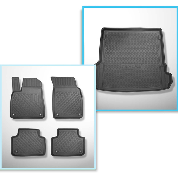 Conjunto de alfombrilla para maletero y alfombrillas para el interior del coche TPE PREMIUM para: Audi Q7 4M SUV (06.2015-....) - 5/7 plazas (3a fila abatible); también para modelos con rieles; sin tercera fila