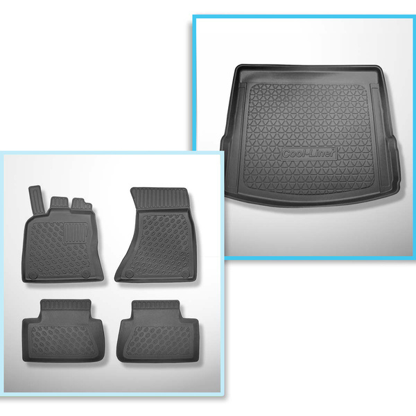 Conjunto de alfombrilla para maletero y alfombrillas para el interior del coche TPE PREMIUM para: Porsche Macan SUV (03.2014-06.2024) - también para modelos con carriles de sujeción