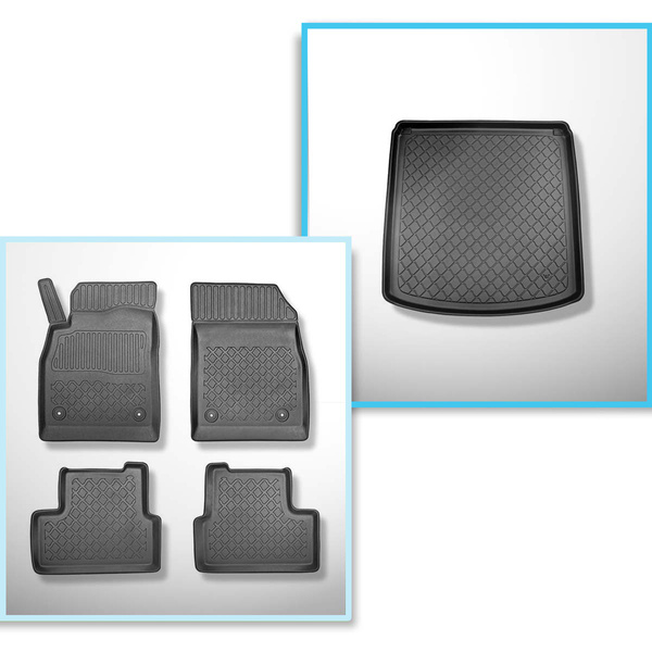 Conjunto de alfombrilla para maletero y alfombrillas para el interior del coche TPE para: Opel Astra J Berlina (09.2012-2015) - sin rueda de repuesto provisional