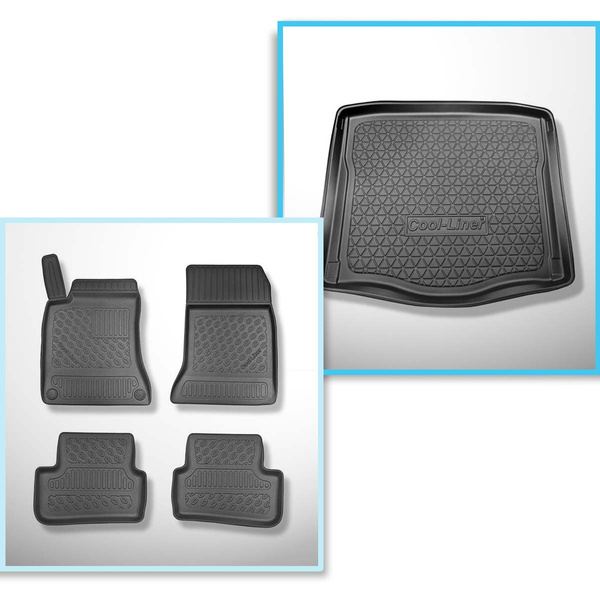Conjunto de alfombrilla para maletero y alfombrillas para el interior del coche TPE PREMIUM para: Mercedes-Benz CLA C117 Coupé (03.2013-03.2019) - sin compartimento izquierdo