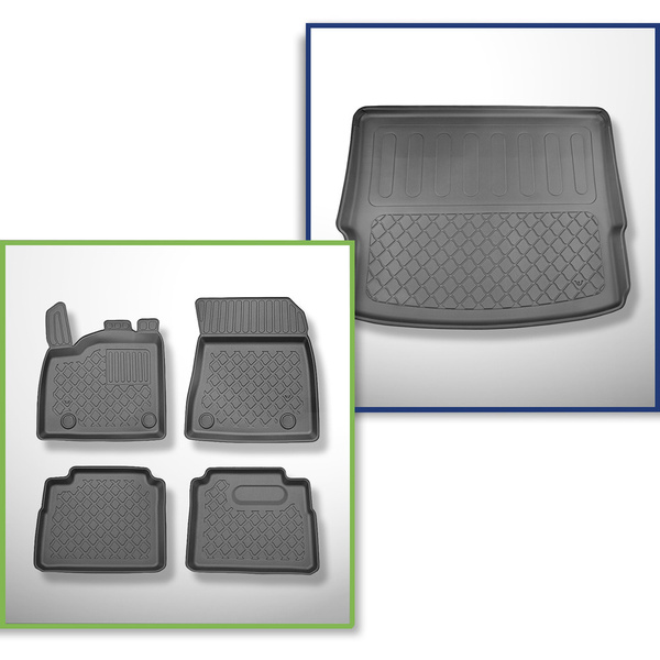 Conjunto de alfombrilla para maletero y alfombrillas para el interior del coche TPE para: Nissan X-Trail IV (T33) e-Power SUV (09.2022-....) - 5 plazas; maletero superior (para suelo móvil); sin tercera fila