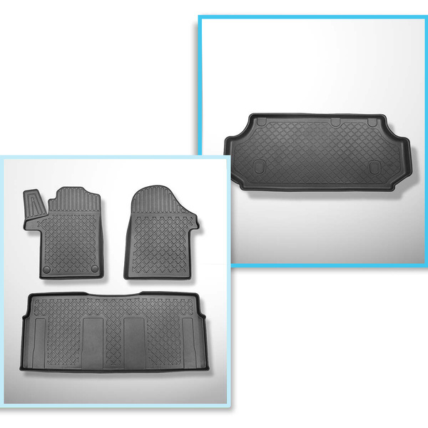 Conjunto de alfombrilla para maletero y alfombrillas para el interior del coche TPE para: Mercedes-Benz Vito W447 Tourer (10.2014-....) - versión larga (distancia entre ejes 3200 mm; longitud del coche 5.140 mm); todas las versiones de equipamiento; sin l