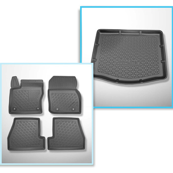 Conjunto de alfombrilla para maletero y alfombrillas para el interior del coche TPE PREMIUM para: Ford Focus III Hatchback (03.2011-08.2018) - con rueda de repuesto provisional o kit de reparación