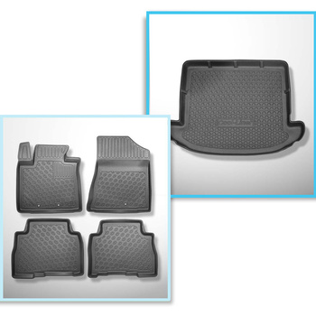 Conjunto de alfombrilla para maletero y alfombrillas para el interior del coche TPE PREMIUM para: Kia Sorento II SUV (10.2012-01.2015) - 7 plazas; 3a fila abatible