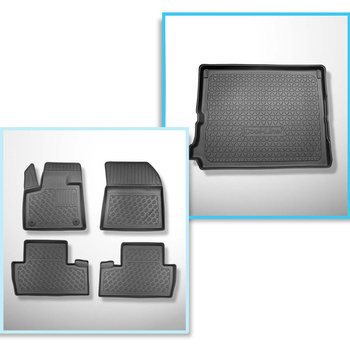 Conjunto de alfombrilla para maletero y alfombrillas para el interior del coche TPE PREMIUM para: Peugeot 5008 II SUV (07.2017-....) - 7 plazas; 3a fila abatible