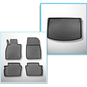 Conjunto de alfombrilla para maletero y alfombrillas para el interior del coche TPE para: Mazda CX-3 SUV (06.2015-12.2021) - para el nivel superior (también con subwoofer) e inferior (solo sin subwoofer) de la base móvil del maletero