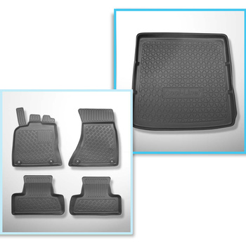 Conjunto de alfombrilla para maletero y alfombrillas para el interior del coche TPE PREMIUM para: Audi Q5 I 8R SUV (11.2008-12.2016) - revestimiento más estrecho para modelos con sistema de carriles de sujeción en el maletero