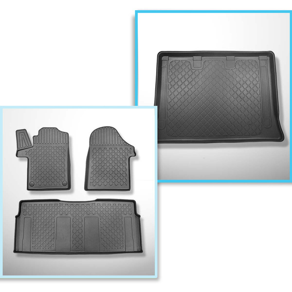 Conjunto de alfombrilla para maletero y alfombrillas para el interior del coche TPE para: Mercedes-Benz Vito W447 Tourer (10.2014-....) - versión Extra larga (Extra Long) (distancia entre ejes 3430 mm; longitud del vehículo 5370 mm); sin maletero dividido