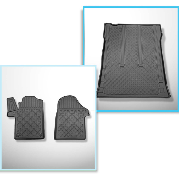 Conjunto de alfombrilla para maletero y alfombrillas para el interior del coche TPE para: Mercedes-Benz Vito W447 Tourer (10.2014-....) - para detrás de la 2a fila de asientos (3a fila de asientos en el coche o removida); versión larga (distancia entre ej