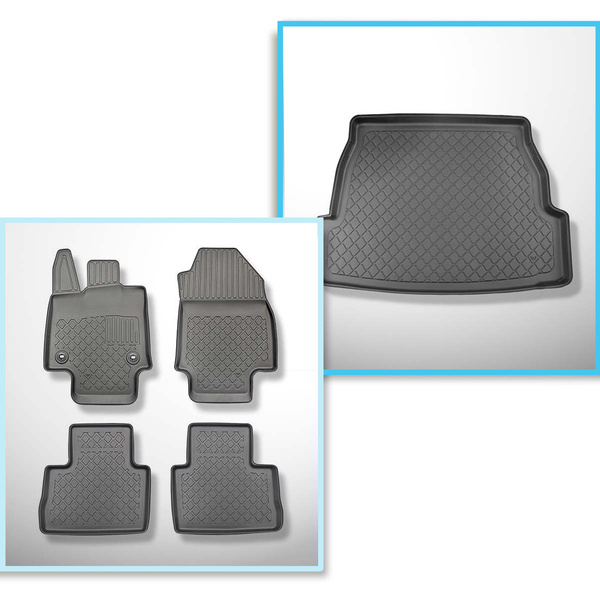 Conjunto de alfombrilla para maletero y alfombrillas para el interior del coche TPE para: Toyota RAV4 V SUV (01.2019-....) - parte superior del maletero; con y sin altavoz (subwoofer); también para híbridos; con transmisión automática
