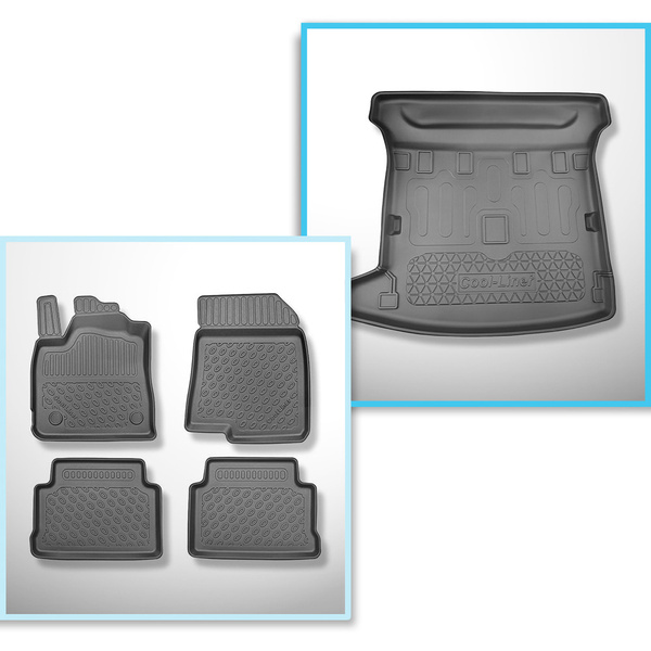 Conjunto de alfombrilla para maletero y alfombrillas para el interior del coche TPE para: Dacia Jogger Familiar (03.2022-....) - 5/7 plazas (posibilidad de hacer orificios para los asientos de la 3a fila)