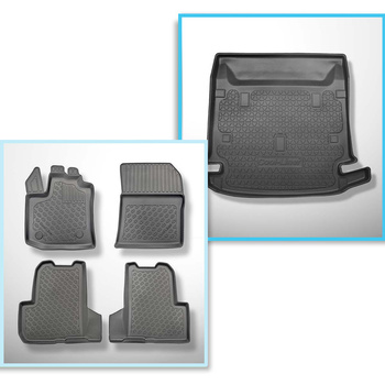 Conjunto de alfombrilla para maletero y alfombrillas para el interior del coche TPE PREMIUM para: Dacia Lodgy Furgoneta (07.2012-10.2022) - 7 plazas; 3a fila abatible