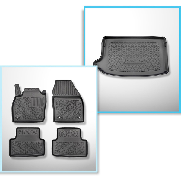 Conjunto de alfombrilla para maletero y alfombrillas para el interior del coche TPE para: Volkswagen T-Cross Crossover (04.2019-....) - maletero superior; suelo móvil en la posición superior