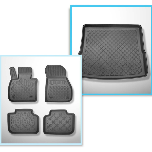 Conjunto de alfombrilla para maletero y alfombrillas para el interior del coche TPE para: BMW X1 F48 SAV (10.2015-09.2022) - asiento trasero fijo / no corredizo; no adecuado para versión Plug-in híbrida