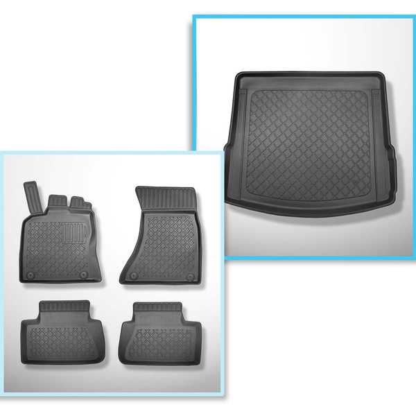 Conjunto de alfombrilla para maletero y alfombrillas para el interior del coche TPE para: Porsche Macan SUV (03.2014-06.2024) - también para modelos con carriles de sujeción