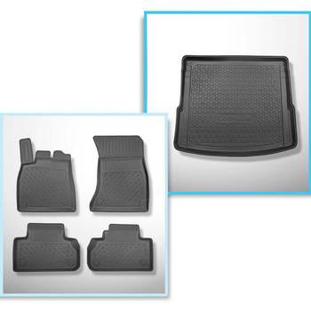 Conjunto de alfombrilla para maletero y alfombrillas para el interior del coche TPE PREMIUM para: Audi Q5 II FY SUV (01.2017-....) - también para modelos con carriles de sujeción; no adecuado para versión TFSI e plug-in híbrida; asiento trasero corredizo