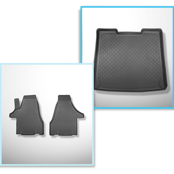 Conjunto de alfombrilla para maletero y alfombrillas para el interior del coche TPE para: Volkswagen Caravelle T6, T6.1 Furgonetaeta (06.2015-2024) - distancia entre ejes larga; para detrás de la 3a fila de asientos