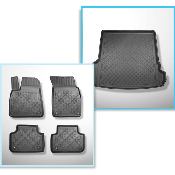 Conjunto de alfombrilla para maletero y alfombrillas para el interior del coche TPE para: Audi Q7 4M SUV (06.2015-....) - 5/7 plazas (3a fila abatible); también para modelos con rieles; sin tercera fila