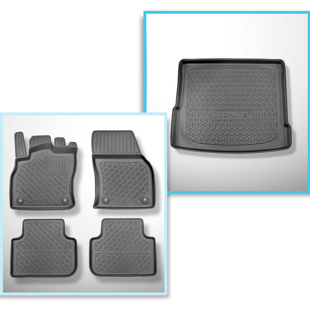 Conjunto de alfombrilla para maletero y alfombrillas para el interior del coche TPE PREMIUM para: Audi Q3 F3 SUV (08.2018-....) - maletero superior (borde de carga del maletero igualado); suelo móvil en la posición superior; también para versión Quattro; 