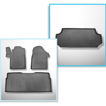 Conjunto de alfombrilla para maletero y alfombrillas para el interior del coche TPE para: Mercedes-Benz Vito W447 Furgoneta (10.2014-....) - versión larga (distancia entre ejes 3200 mm; longitud del coche 5.140 mm); todas las versiones de equipamiento; si