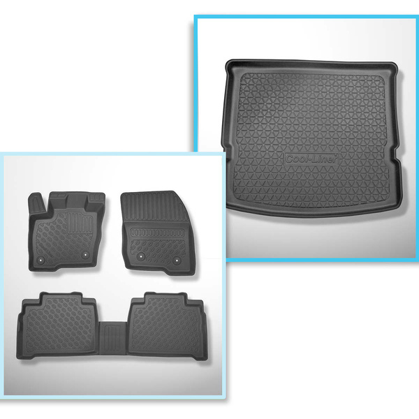 Conjunto de alfombrilla para maletero y alfombrillas para el interior del coche TPE PREMIUM para: Ford S-Max II Monovolumen (09.2015-2023) - 7 plazas; 3a fila abatible