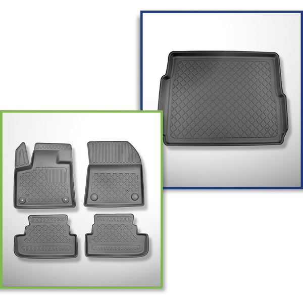 Conjunto de alfombrilla para maletero y alfombrillas para el interior del coche TPE para: Peugeot 3008 II Hybrid SUV (09.2019-11.2023) - sin Hi-Fi-System FOCAL