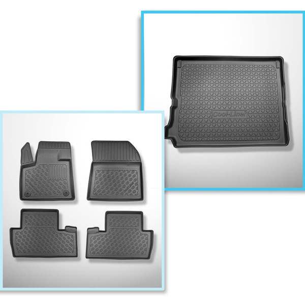 Conjunto de alfombrilla para maletero y alfombrillas para el interior del coche TPE PREMIUM para: Peugeot 5008 II SUV (07.2017-2024) - 7 plazas; sin tercera fila